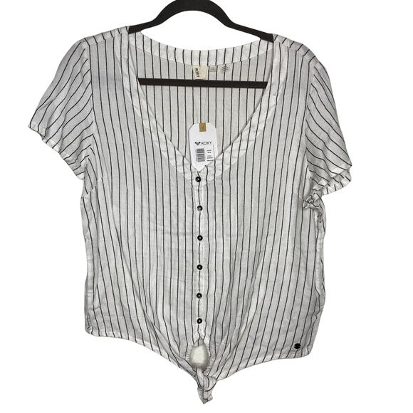 Roxy Come And Love Short Sleeve Tie-Front Shirt for Women Size Medium New w/Tags - Picture 1 of 9